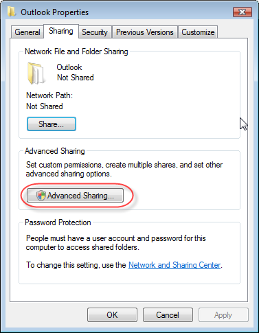 Click on Advanced Sharing