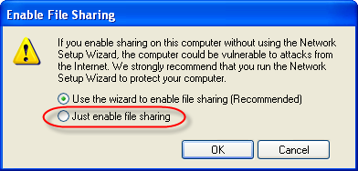 Window Warning Enable File Sharing